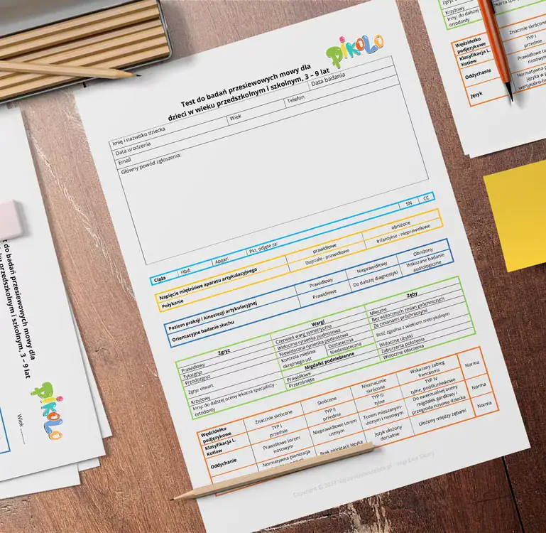 Badanie przesiewowe mowy dzieci od 3 do 9 lat - protokół PDF
