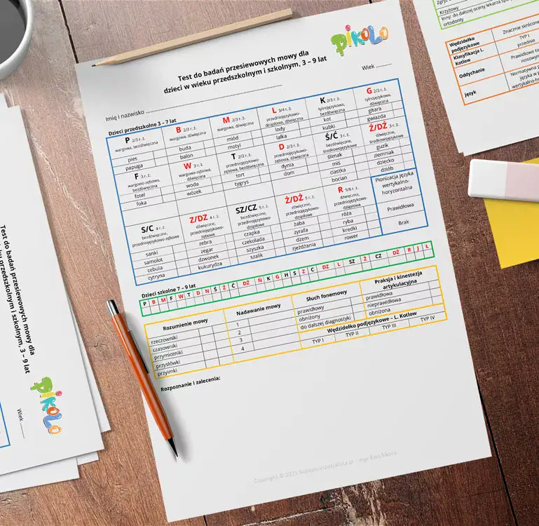Karta badań test do badań przesiewowych mowy w wieku przedszkolnym i szkolnym