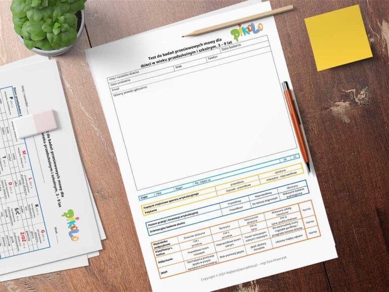 Karta badań test do badań przesiewowych, mowy w wieku przedszkolnym i szkolnym - wersja skrócona Badanie przesiewowe mowy