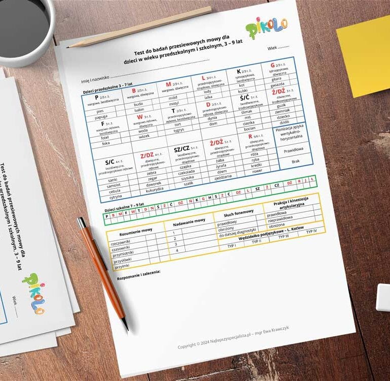 Karta badań test do badań przesiewowych mowy w wieku przedszkolnym i szkolnym - wersja poprawiona