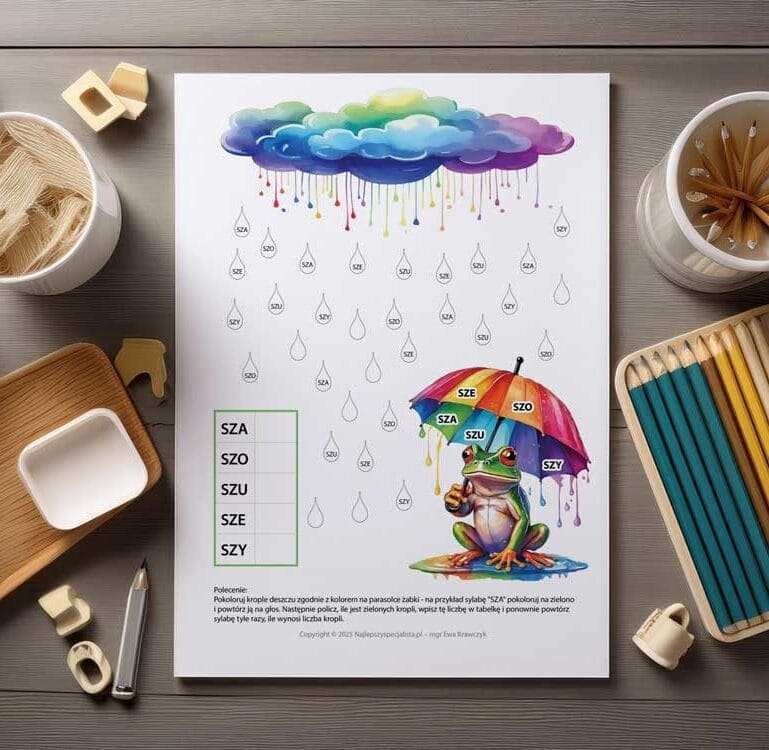 Szumiący świat głoski SZ - zeszyt logopedyczny nr 3 - pdf - żaba